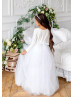 White Sequin Tulle Flower Girl Dress Modest Gown